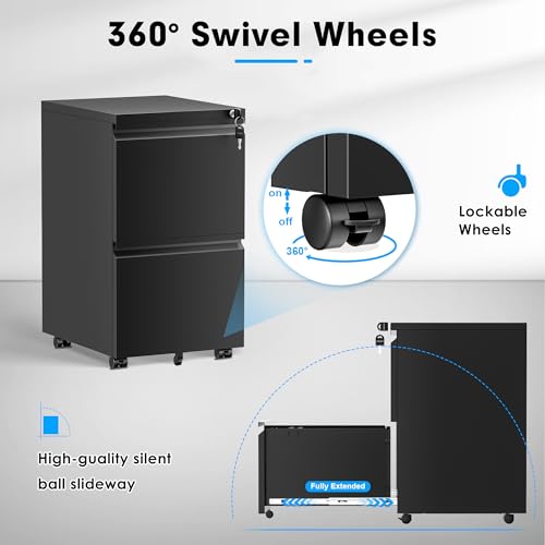 3 Drawer Black Mobile File Cabinet with Lock R410740