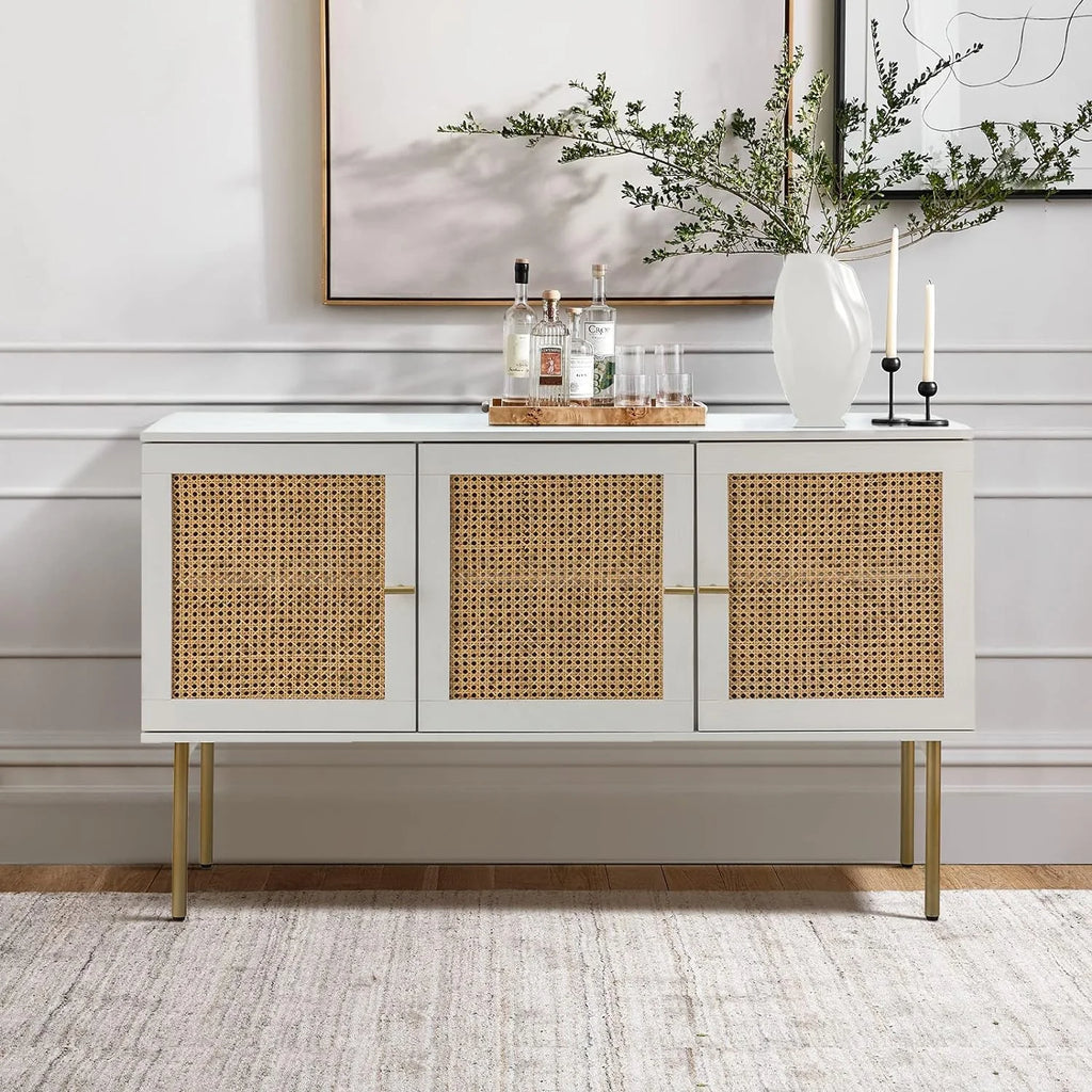 White 3 Door Sideboard Buffet Cabinet with Adjustable Shelves W5374