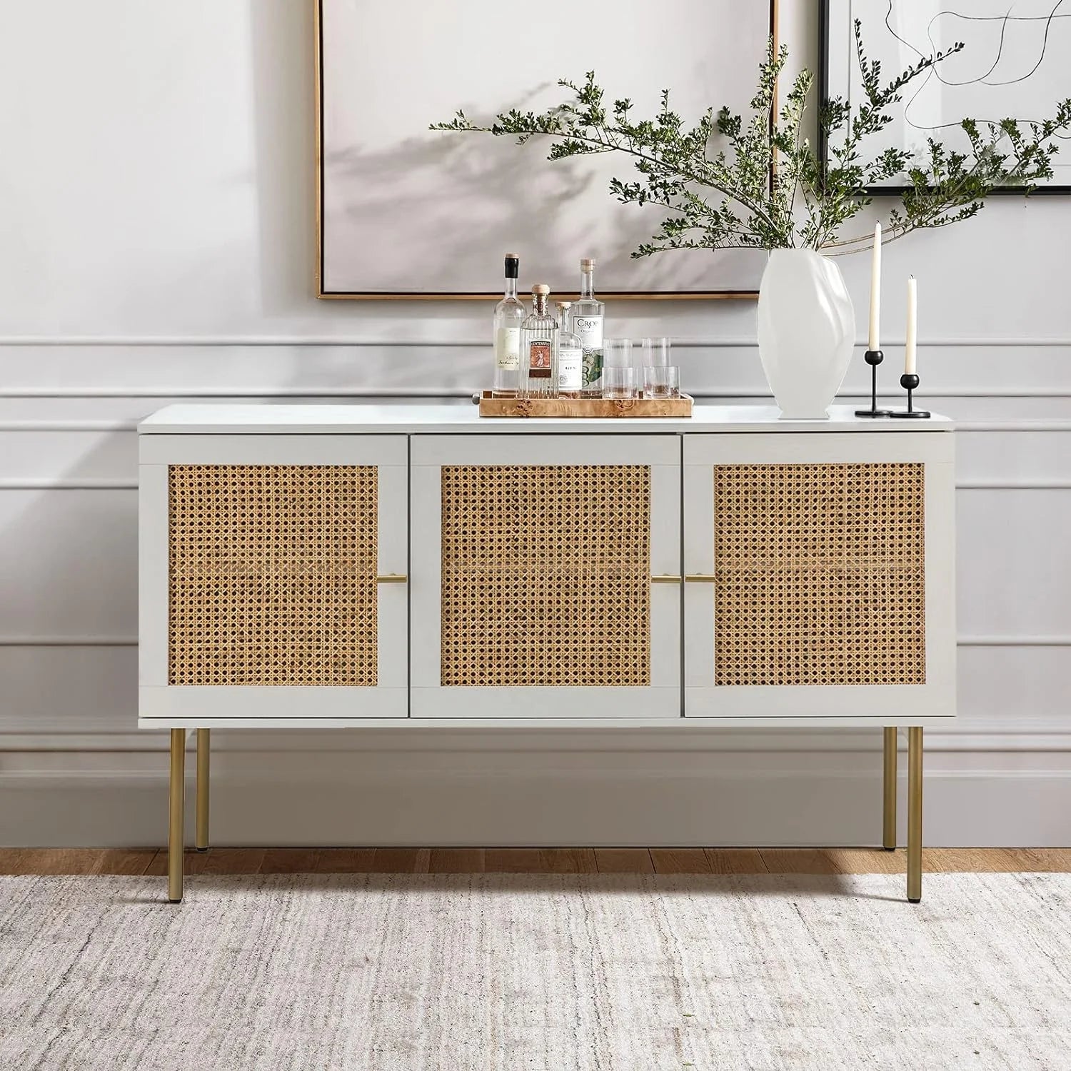 White 3 Door Sideboard Buffet Cabinet with Adjustable Shelves W5374