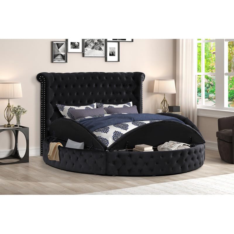 Circle Velvet Tufted Upholstered Platform Storage Bed (Cream, California King) U396