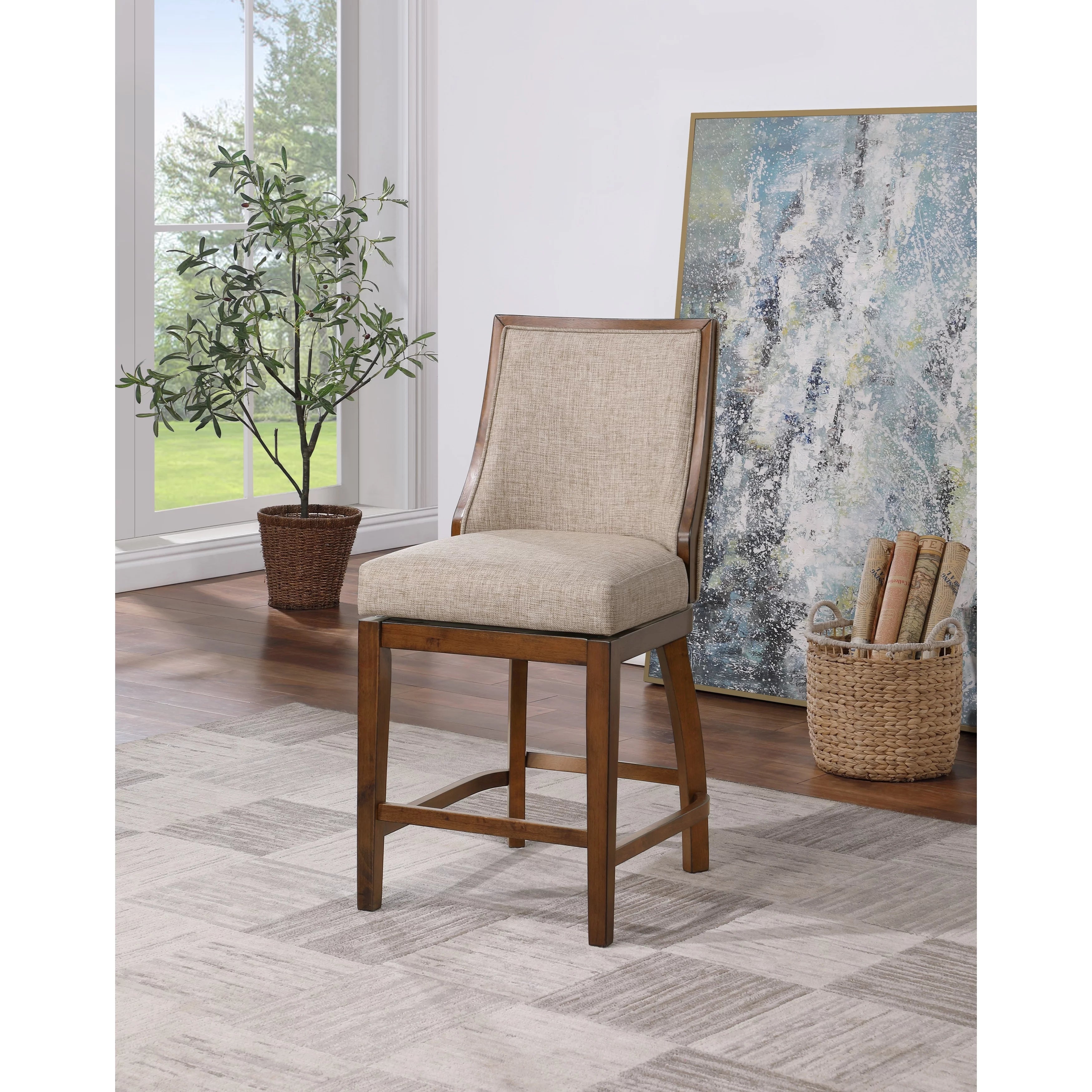 24" Linen Upholstered Swivel Barstool K415