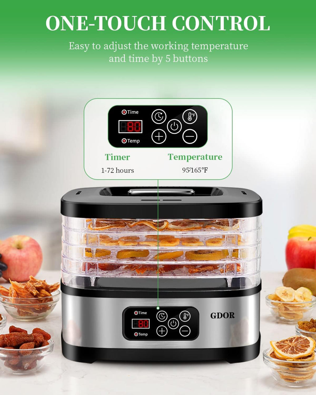 5-Tray Food Dehydrator with Adjustable Temperature & 72H Timer A471