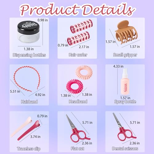 21Pcs Girls Hair Salon Toys with Barber Apron, Hair Dryer, Mirror, Scissors and Styling Accessories B22936