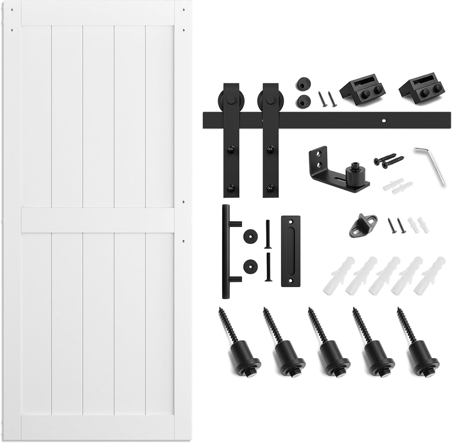 White Sliding MDF Barn Door with Black Sliding Door Hardware Kit Q7512