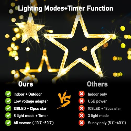 138 LED Star String Lights with Timer, Warm White B2733