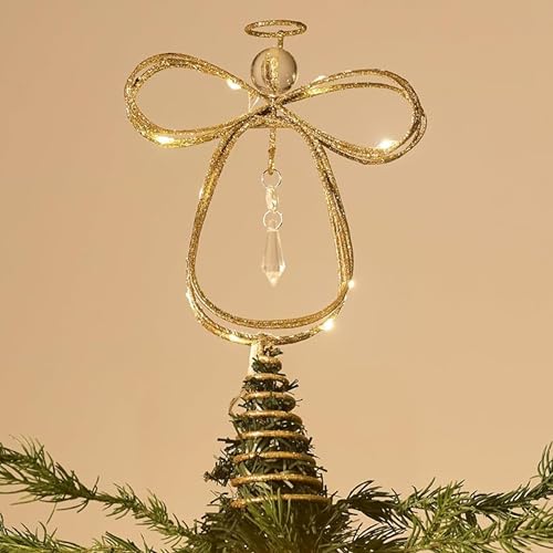 10 Inch Pre-Lit Gold Metal Angel Tree Topper B10153