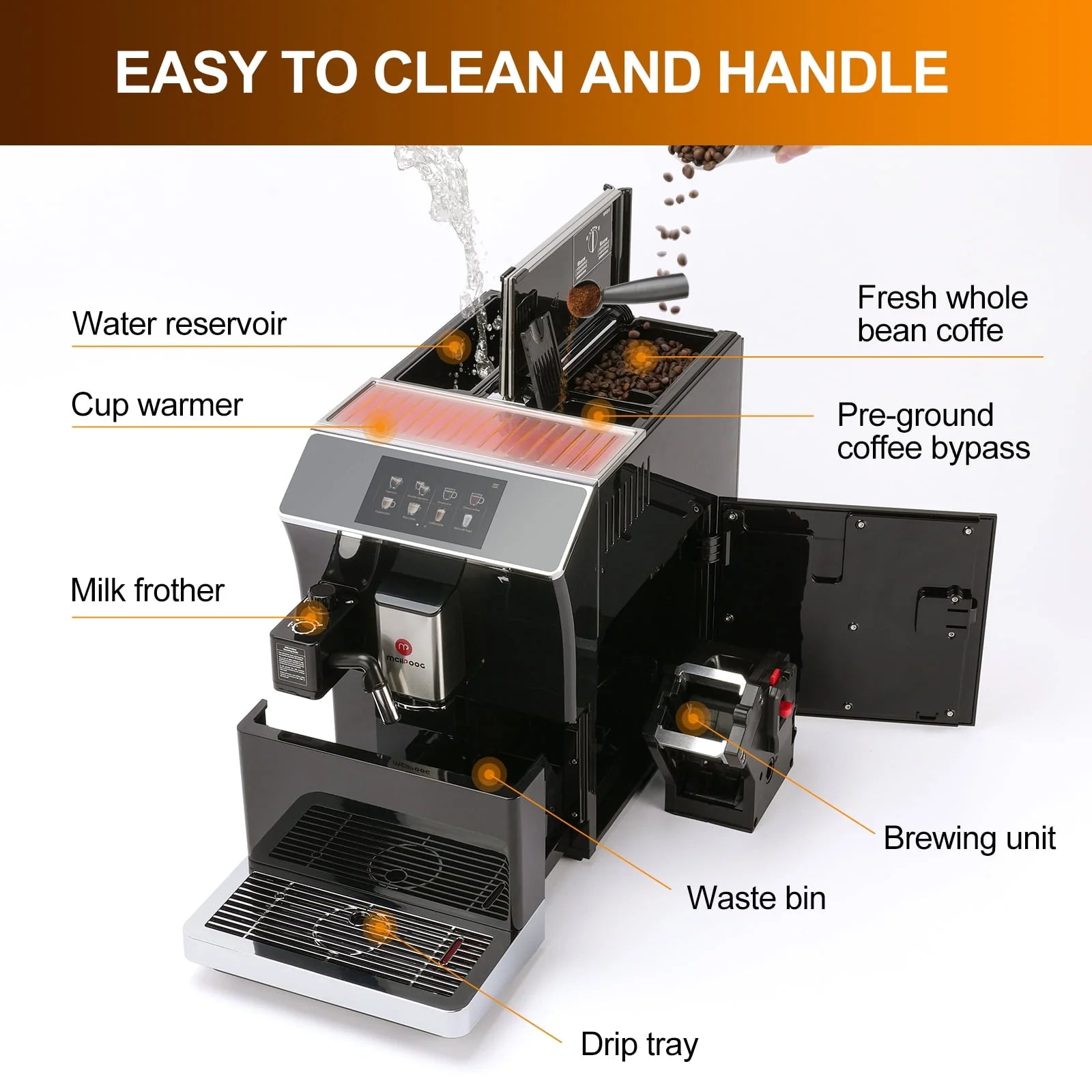 Black Super automatic Espresso Coffee Machine Y17253