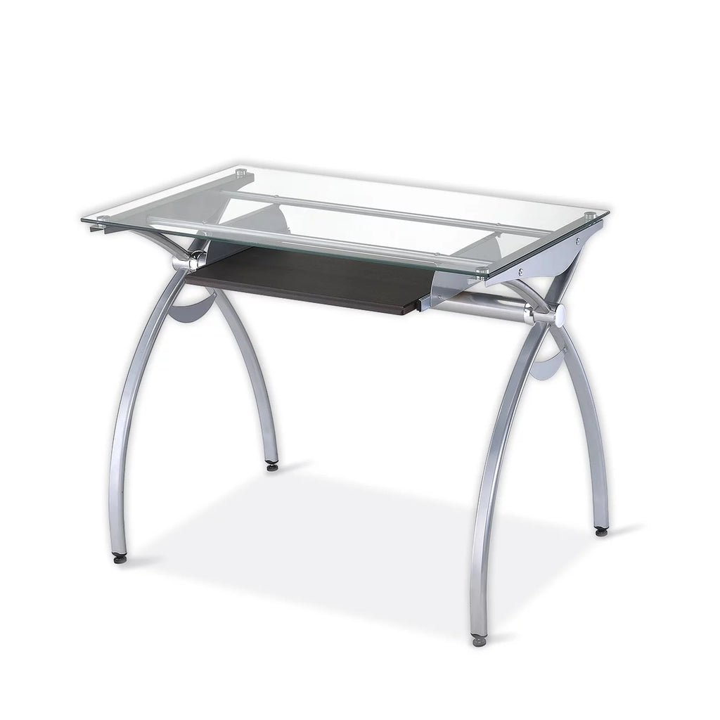 Glass Top Computer Desk with Keyboard Tray & Silver Legs H246