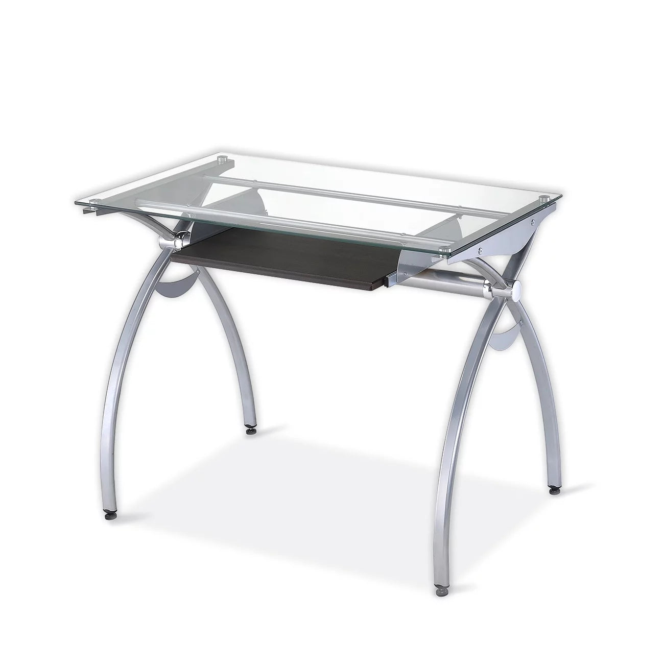 Glass Top Computer Desk with Keyboard Tray & Silver Legs H246