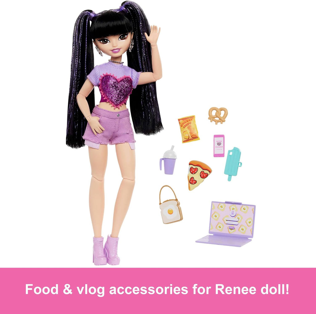 Renee Posable Fashion Doll with Long Black Hair, 11 Pieces G182264