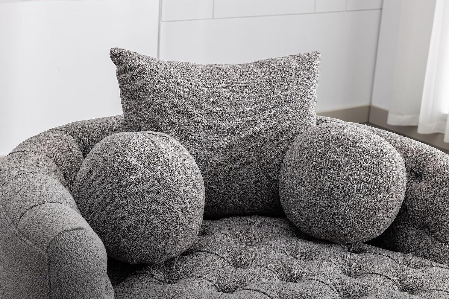 Oversized Chenille Tufted Accent Barrel Chair with 3 Pillows B563569