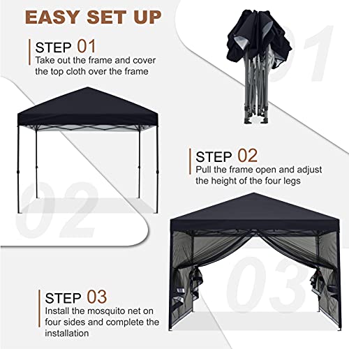 10x10 Beige Pop-Up Outdoor Canopy with Netting Screen Walls R285