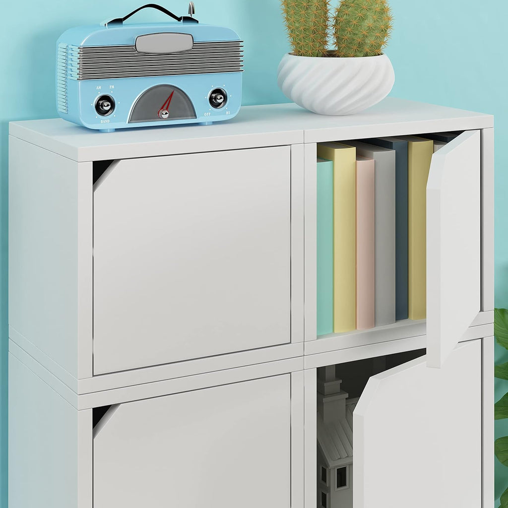 White Stackable Bookshelf Cube with Door Modular Closet Organizer and Storage M3796