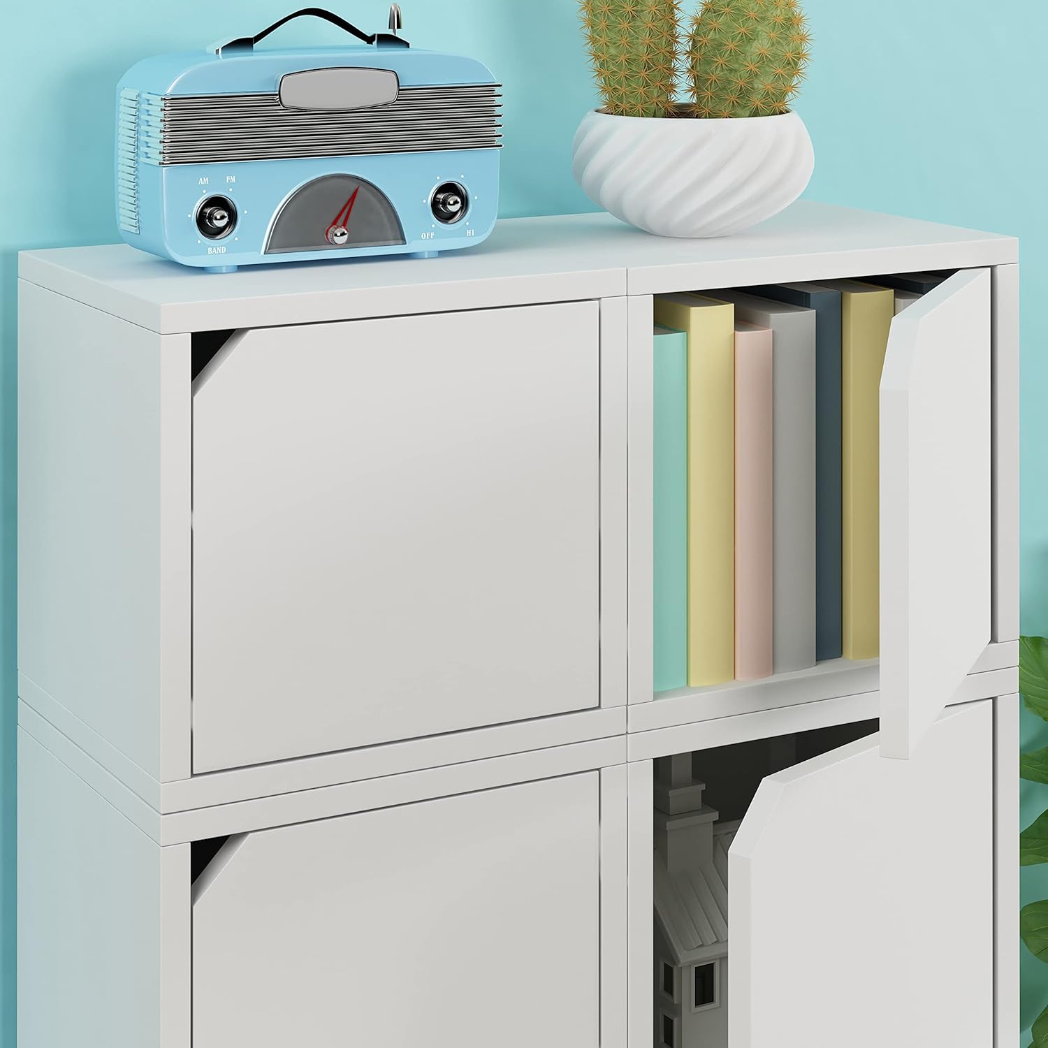 White Stackable Bookshelf Cube with Door Modular Closet Organizer and Storage M3796