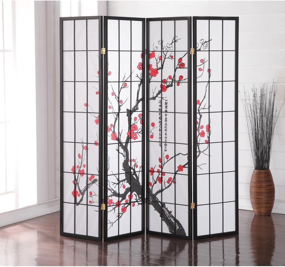4-Panel Folding Shoji Screen Room Divider J935744