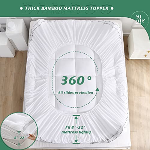Twin XL Size Cooling Mattress Pad Cover Rayon from Bamboo Quilted Fitted Mattress Topper with 19 Inches Deep Pocket N2184