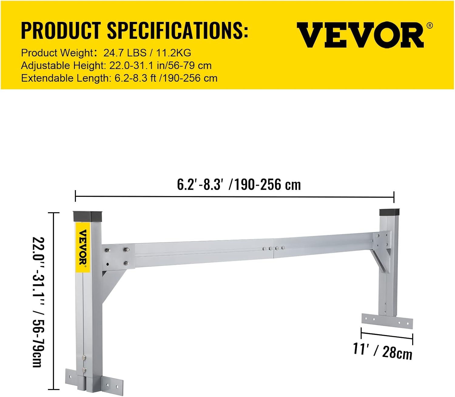 Silver Aluminum Adjustable Roof Ladder Rack with 330 LBS Capacity V523920
