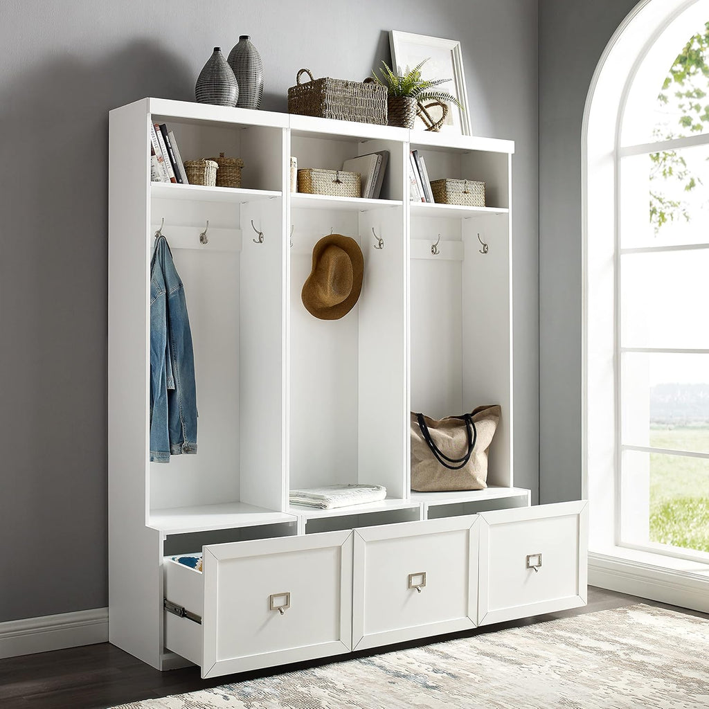 White 3-Piece Entryway Set with 3 Hall Trees T845752