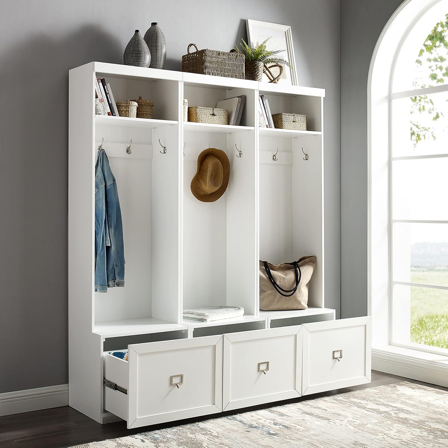 White 3-Piece Entryway Set with 3 Hall Trees T845752