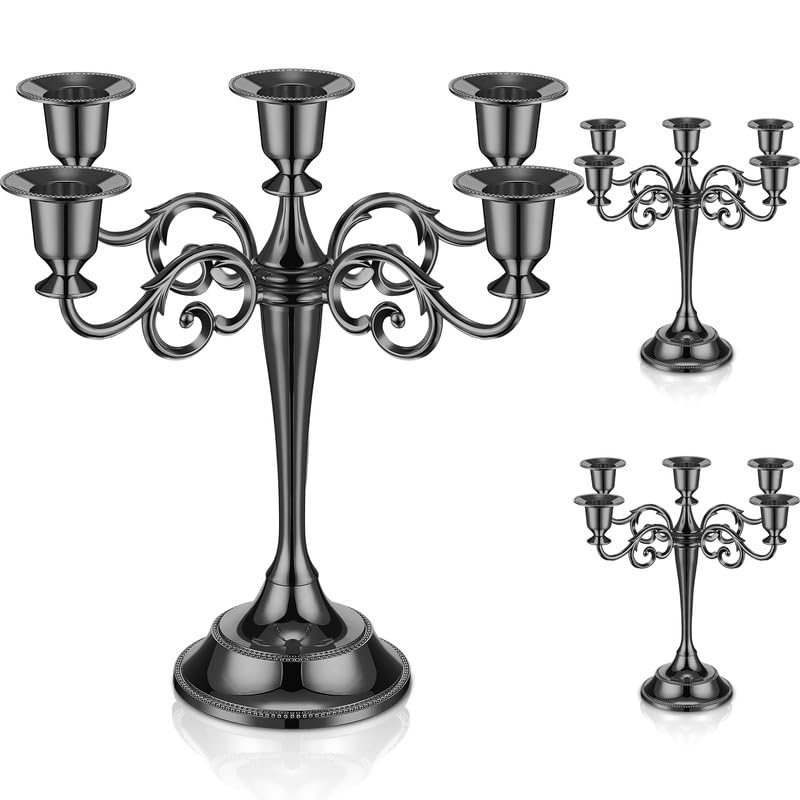 3 Pcs Metal Gold 5 Arm Candle Holders 10.24 Inch N518550