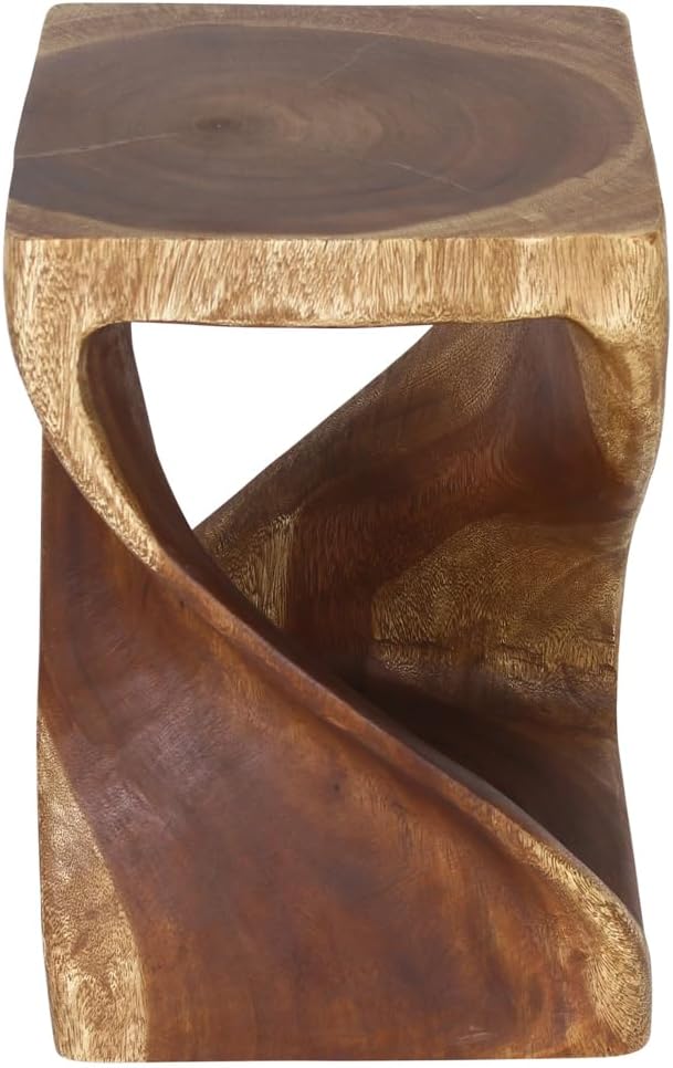 Wood Twist End Table 12 X 12 X 18 in High Walnut Oil I60823
