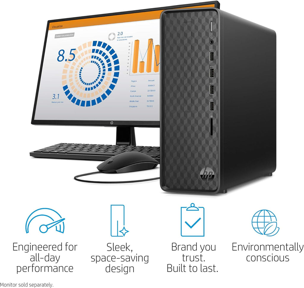 Slim Desktop, AMD Athlon Silver 3050U, 4GB RAM, 256 GB SSD, Windows 10 Home, Jet Black R576