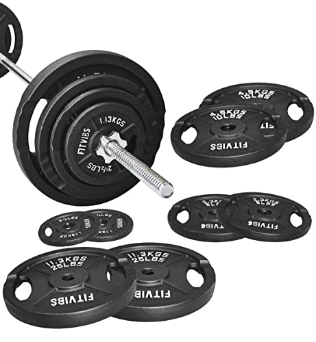 95-Pound Cast Iron Standard Weight Plates Set with 5FT Standard Barbell and Star Locks J736491