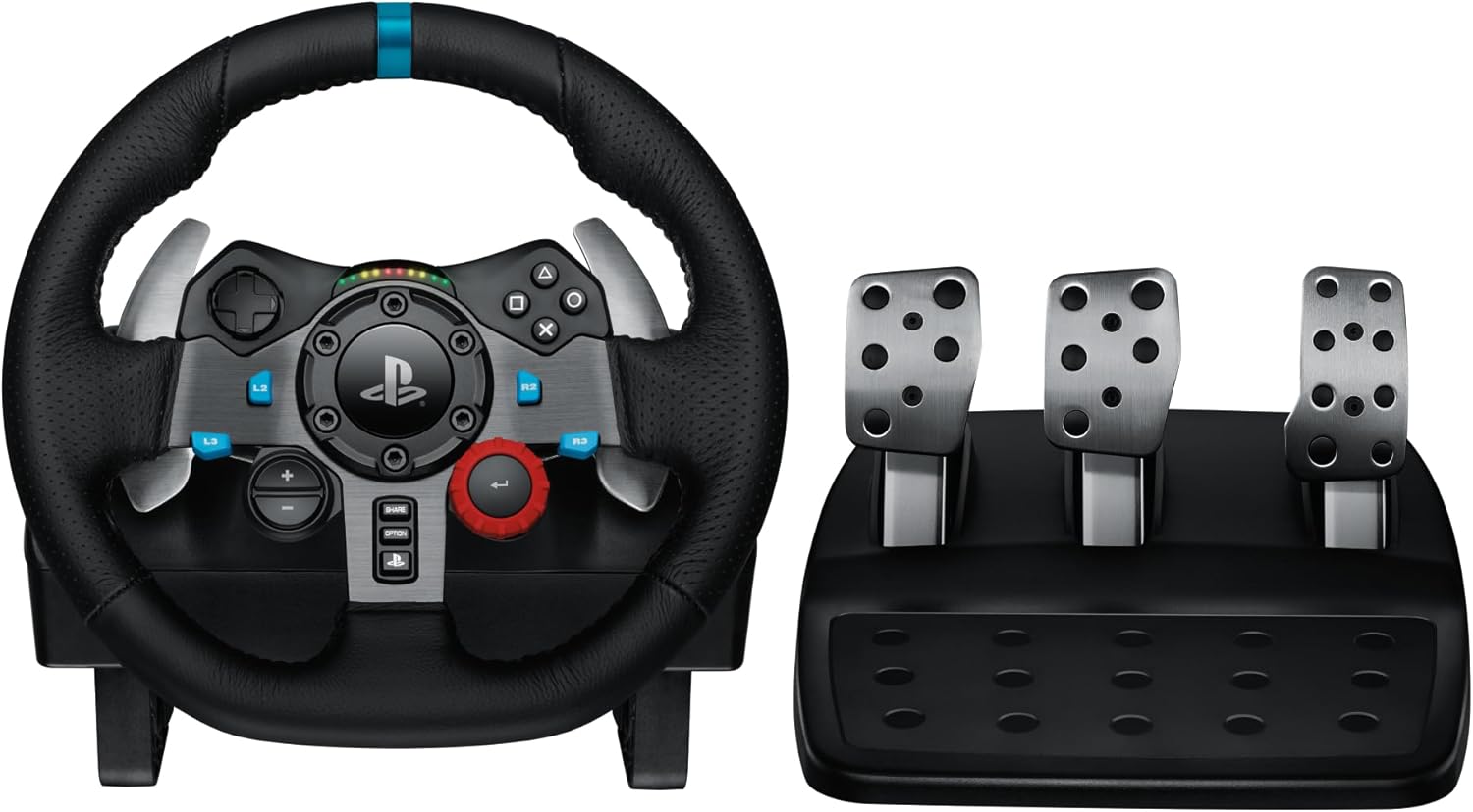 Black Leather Steering Wheel with Floor Pedals I175499