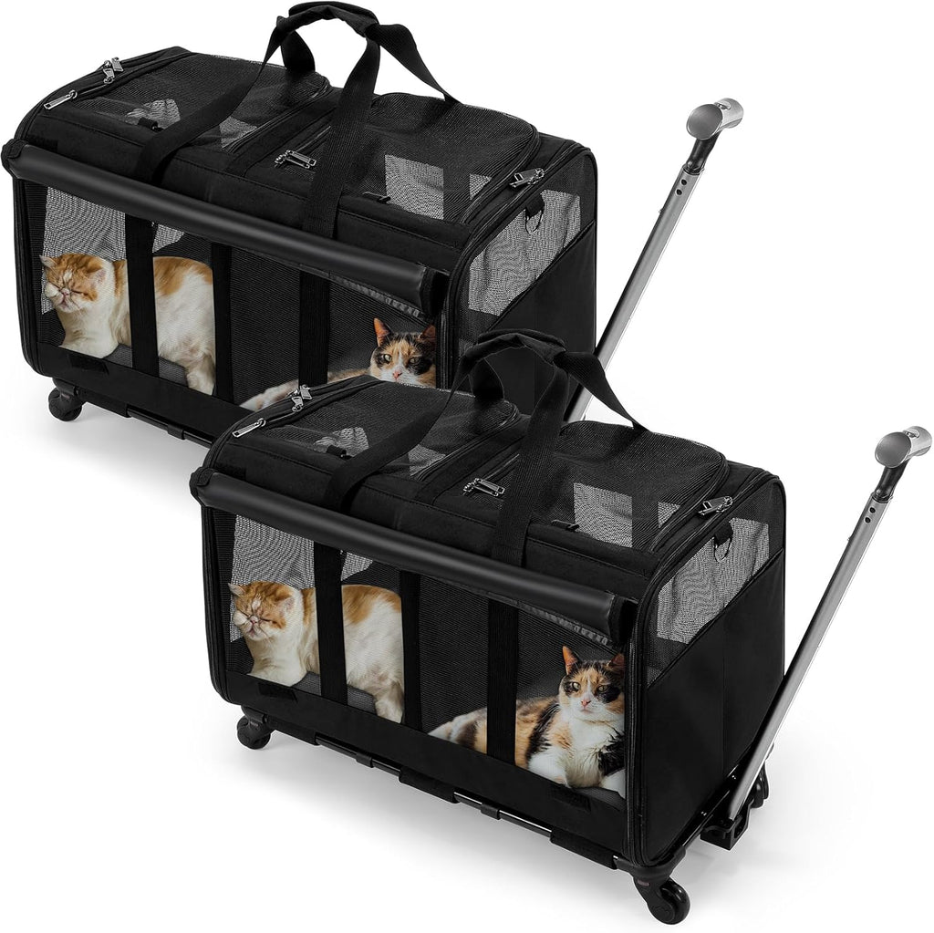 Black Large Rolling Double Compartment Pet Carrier with Wheels X70016