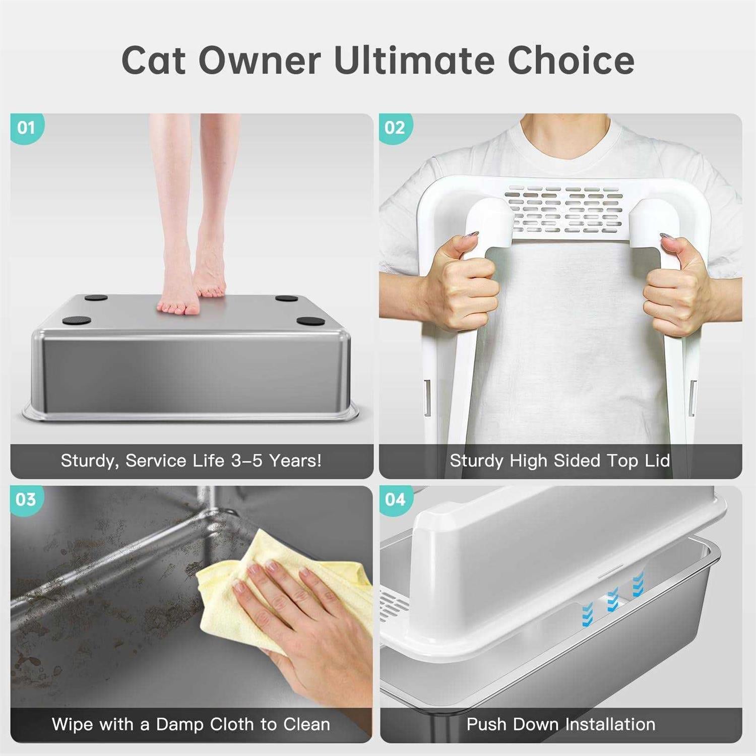 Stainless Steel Cat Litter Box with Lid XL E501