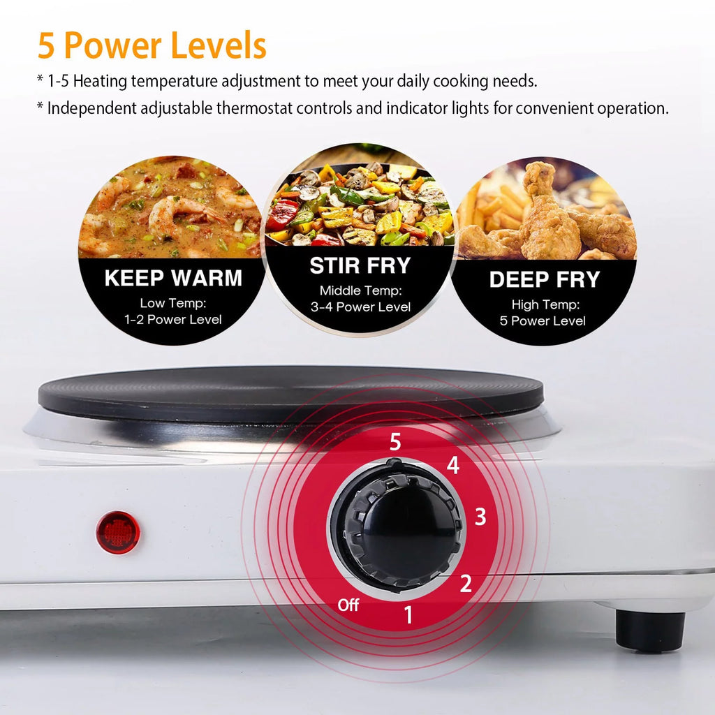 Electric Double Burner Portable Cooktop Countertop Dual Flat Burner Hot Plate Kitchen Cooker Stove with 5 Gear Temperature Control C8304