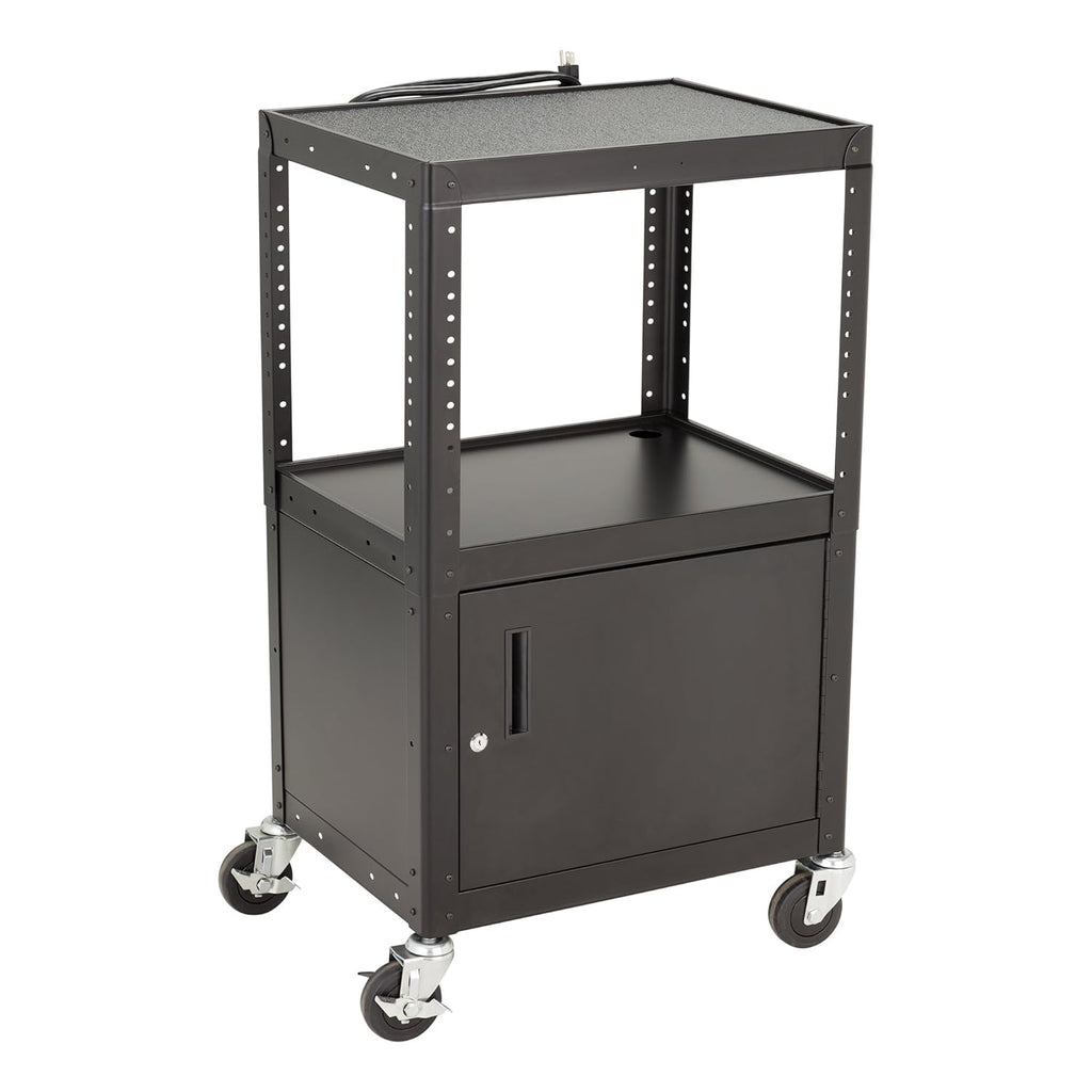 Adjustable Height Metal AV Cart with Cabinet L94269