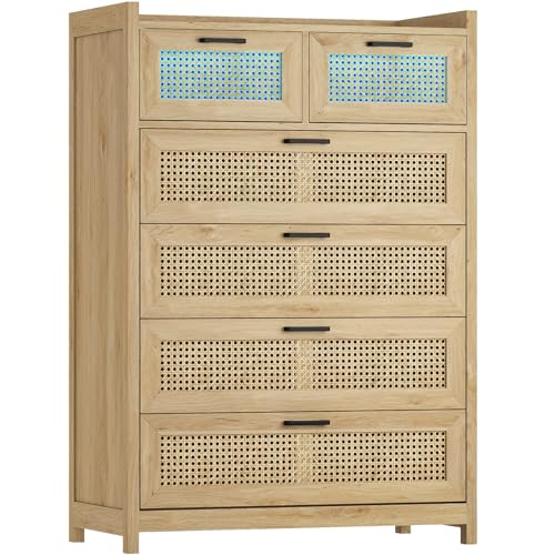 Rattan 6 Drawer Dresser with LED Lights A2436