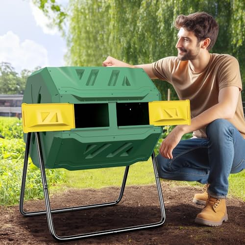 43 Gallon Dual Chamber Compost Tumbler Bin Black A709