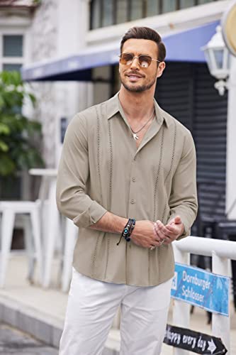 Mens Cuban Guayabera Button Down Long Sleeve Linen Shirt Z7048