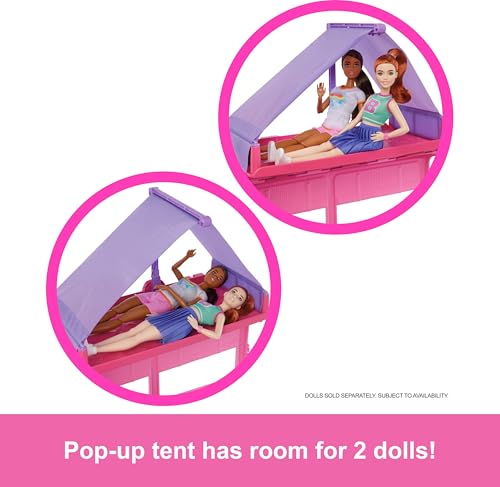 Dream Camper Playset with Roof Tent, Swing Chair, Fishing Pond, BBQ Grill & 60+ Accessories E858