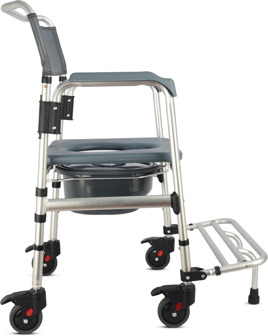 3-in-1 Aluminum Bedside Commode Toilet Shower Chair with Swivel Wheels W3369