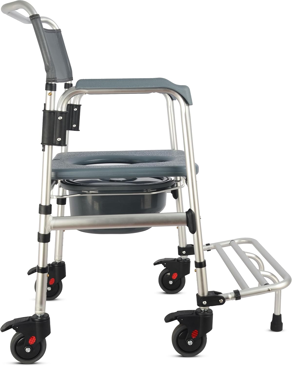 3-in-1 Aluminum Bedside Commode Toilet Shower Chair with Swivel Wheels W3369