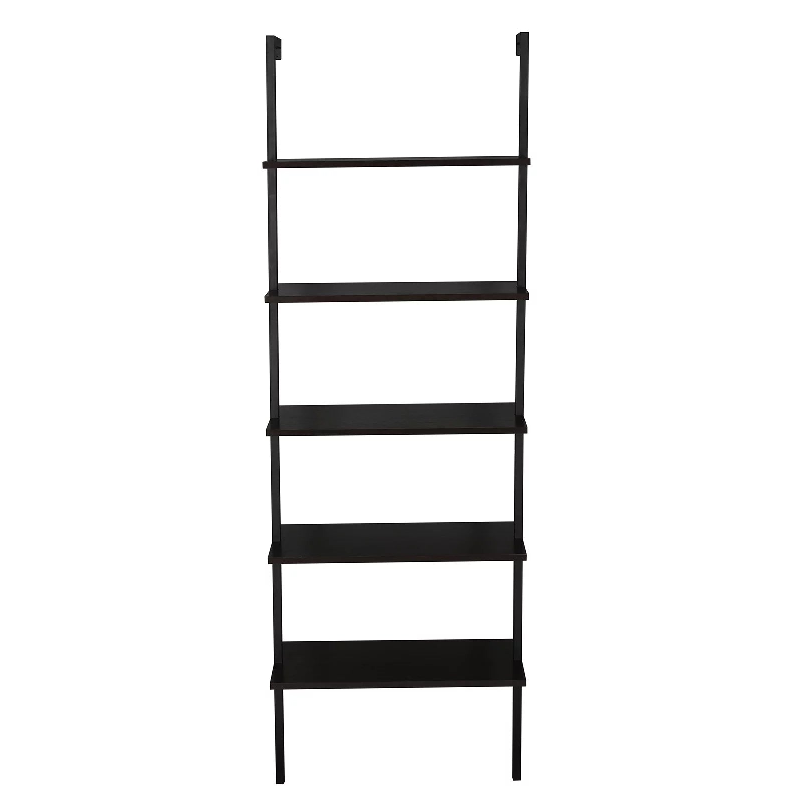 Dark Walnut 5-Shelf Wood Ladder Bookcase with Metal Frame T763088