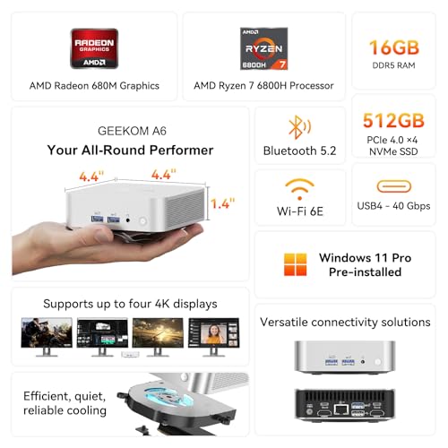 Mini PC with AMD Ryzen 7 6800H, 32GB DDR5 RAM, 1TB PCIe 4.0 NVMe SSD, Radeon 680M, Compact Aluminium Design Windows 11 Pro Desktop Computer V87466
