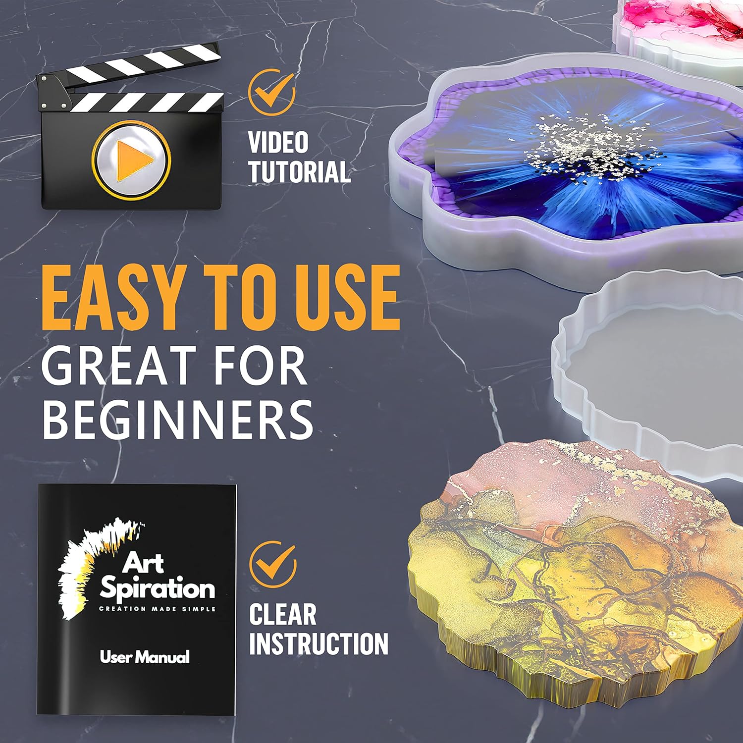 16 Oz Epoxy Resin Kit with Mica Powder, Silicone Molds, Crushed Glass E80753