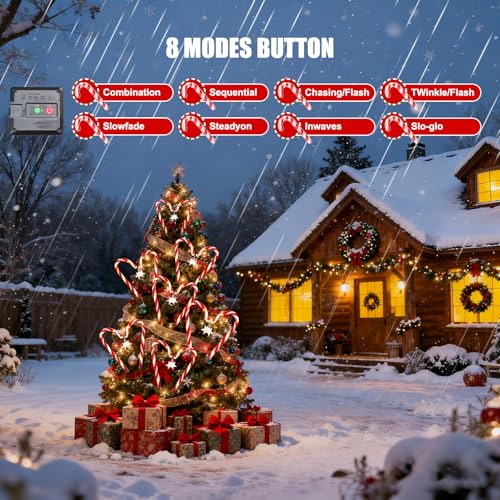 10 Pcs Solar Candy Cane Lights with 100 Led Lights F51485