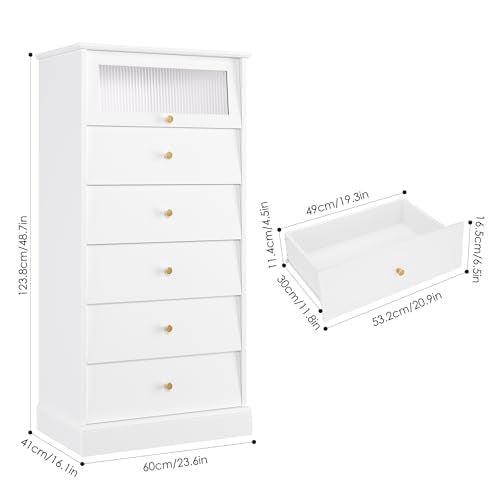 6 Drawer Black Dresser with Glass Drawer H220994