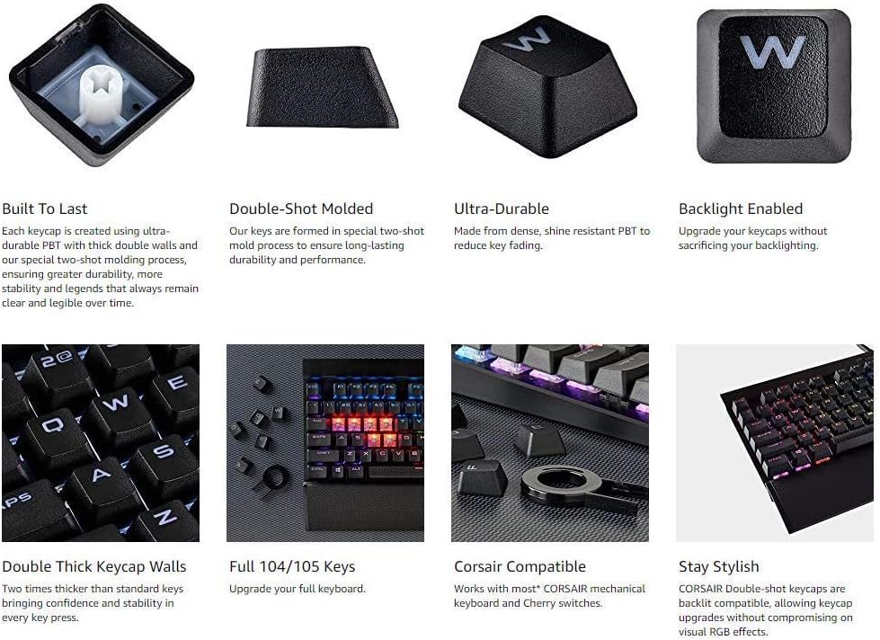 Black Pbt Double-Shot Keycaps Full 104 Keyset for Mechanical Keyboards F650439