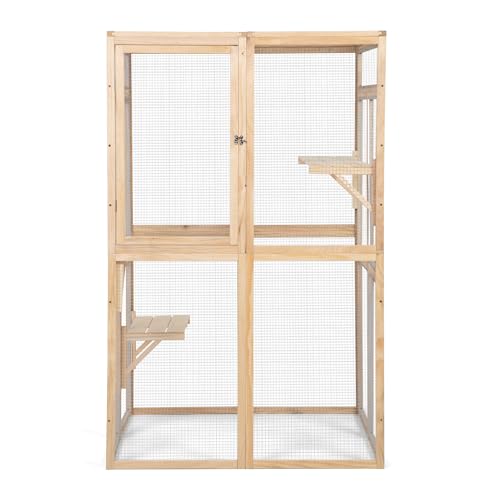Extra Large Outdoor Wooden Cat Cage Waterproof Roof Catio with 7 Platform and 2 Resting Box (Orange) D81646