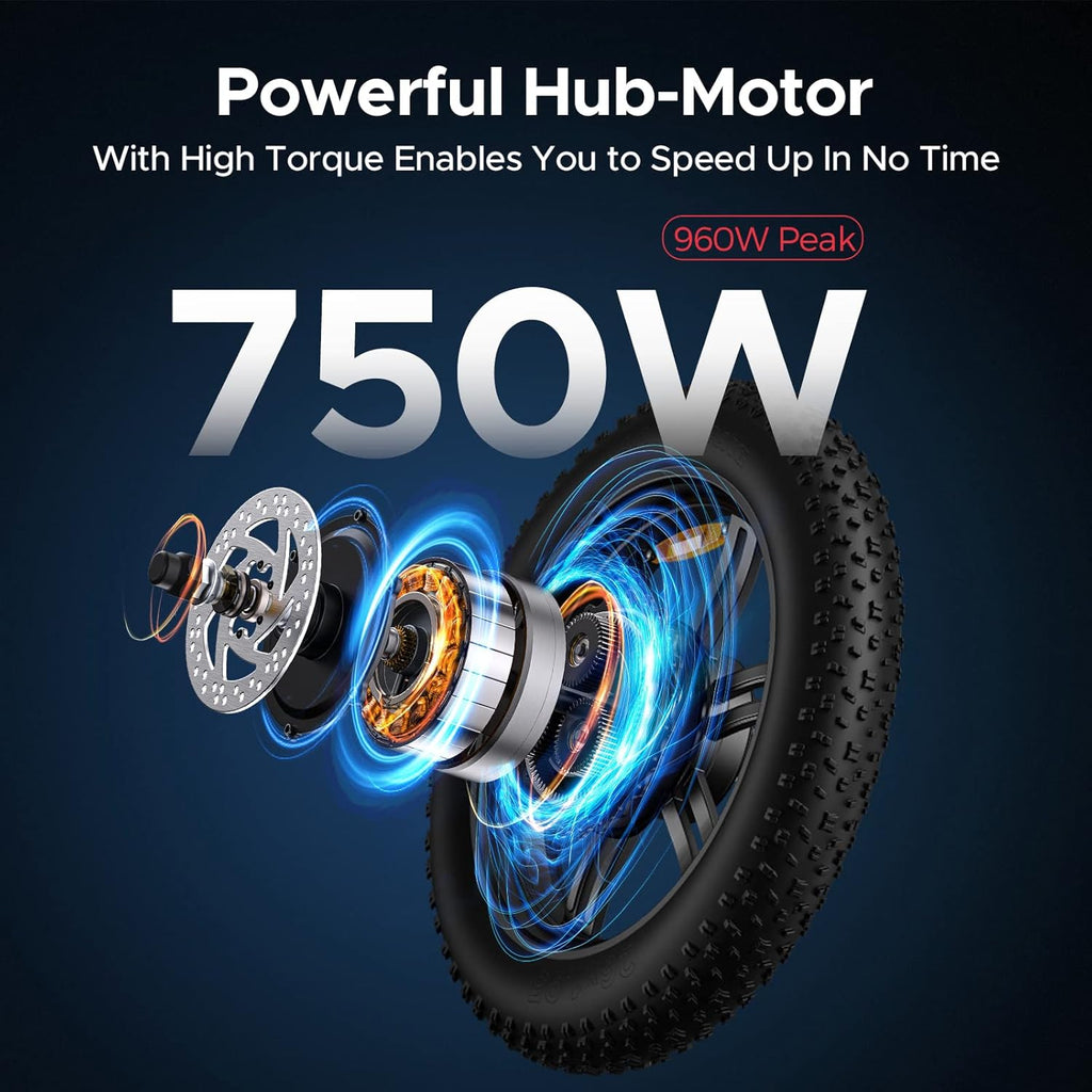 Electric Bike with 20 * 4.0" Fat Tire, 48V13Ah Battery, 7-Speed Gear, Front Suspension (Black) G92900