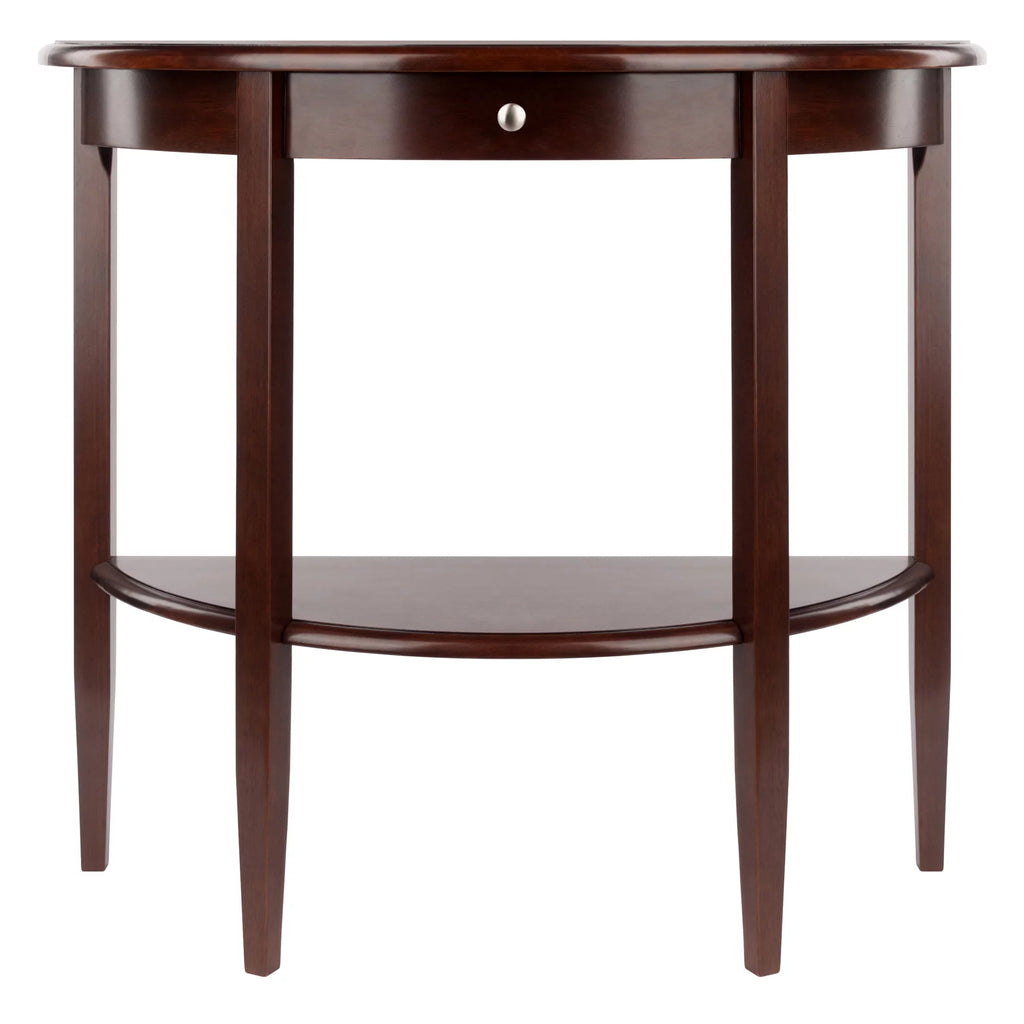 Walnut Half Moon Console Table with Drawer and Shelf N461174