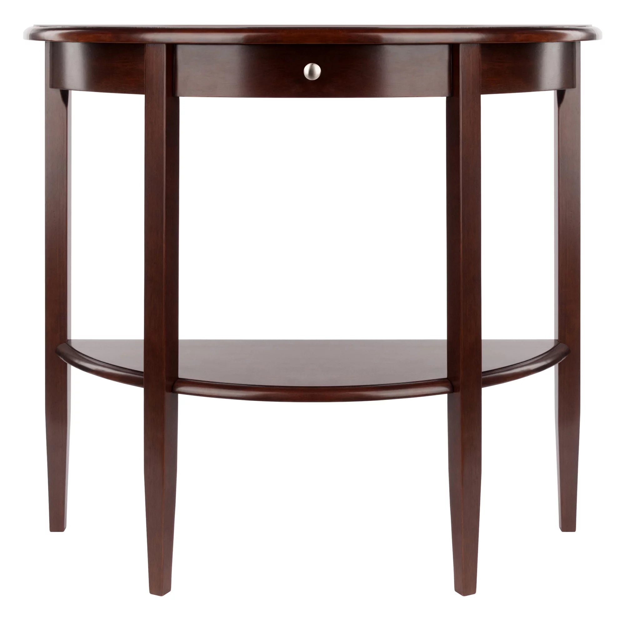 Walnut Half Moon Console Table with Drawer and Shelf N461174