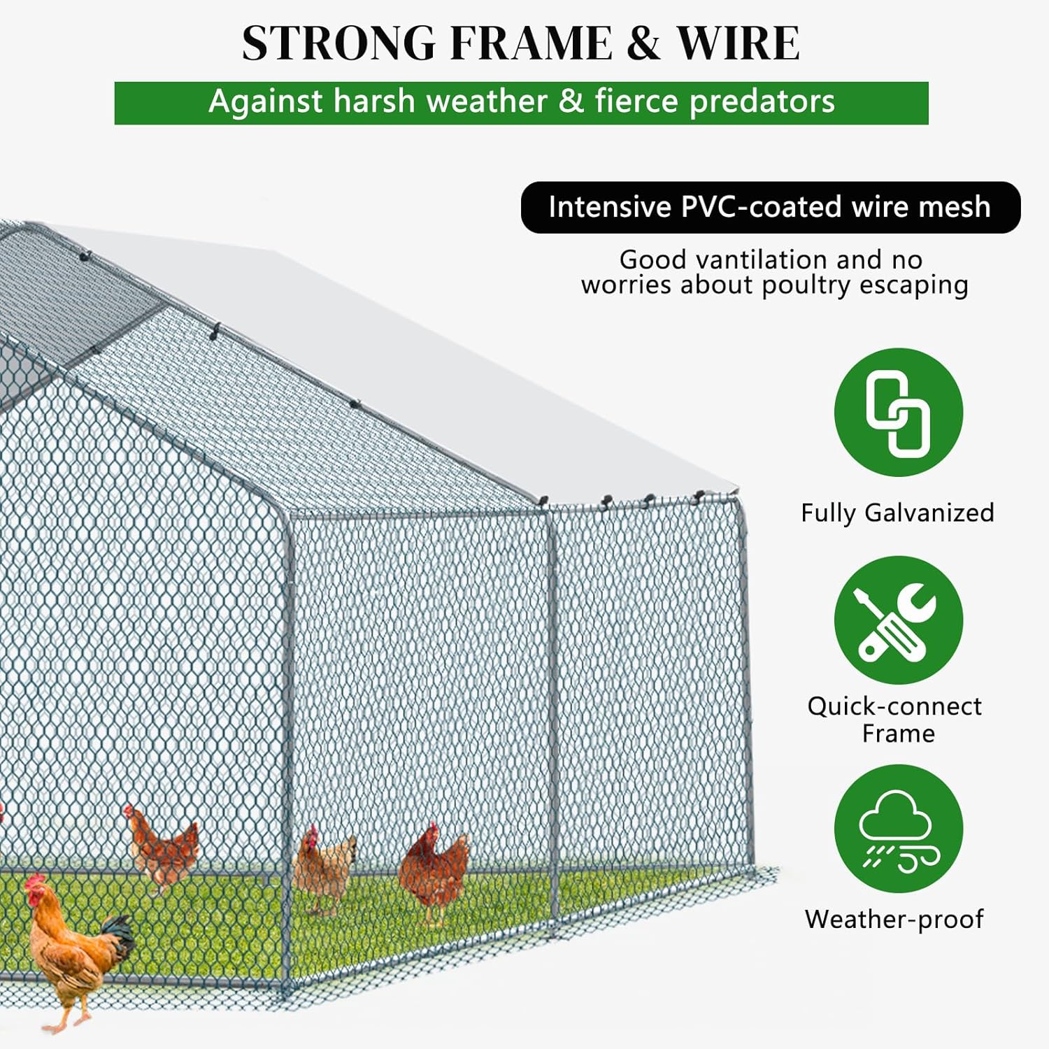 Large Metal Chicken Coop with Waterproof Cover T6903