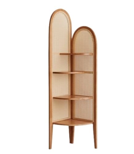 4 Tier Wooden Corner Shelf with Rattan Weaving I595